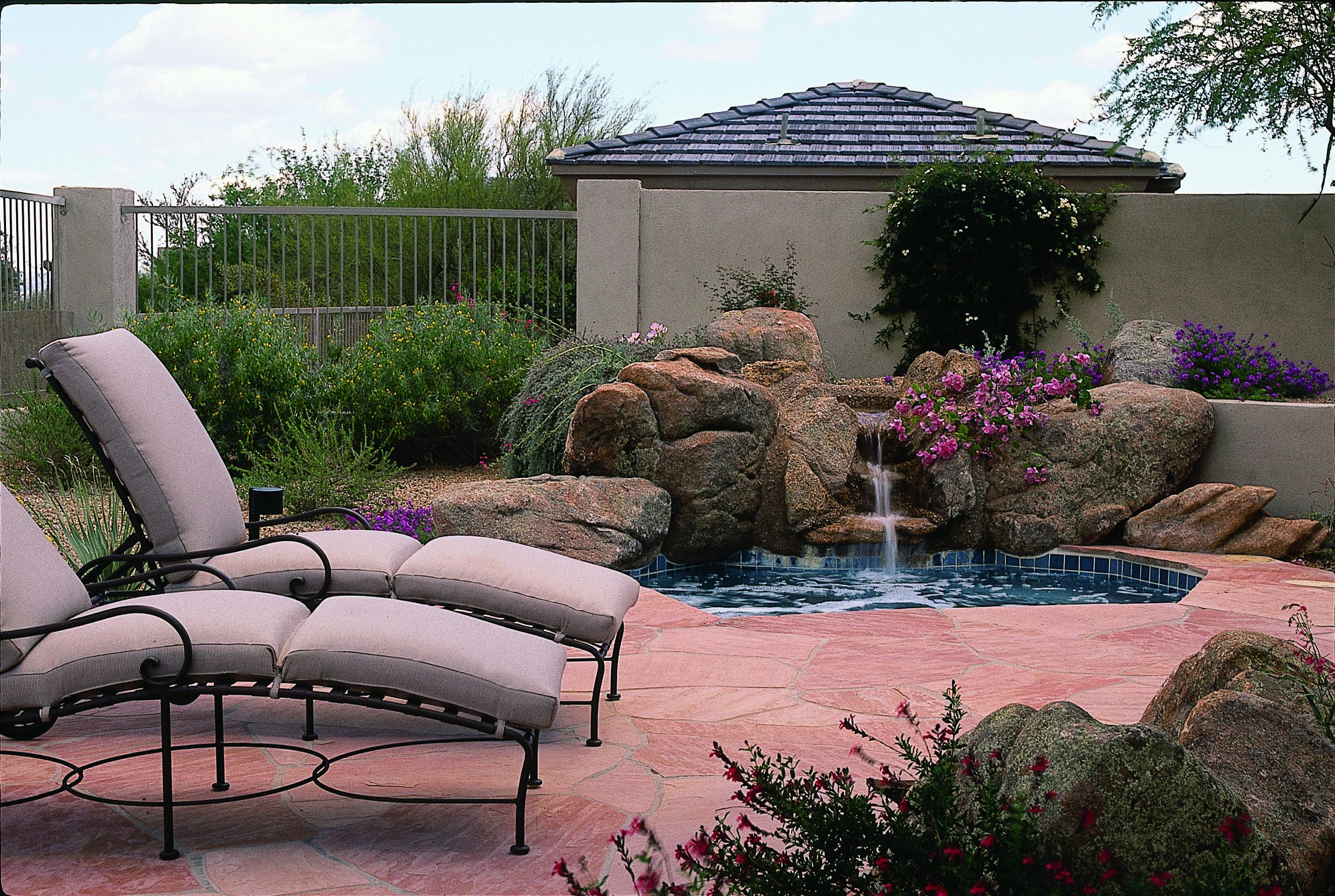 Waterfall with xeriscaping 